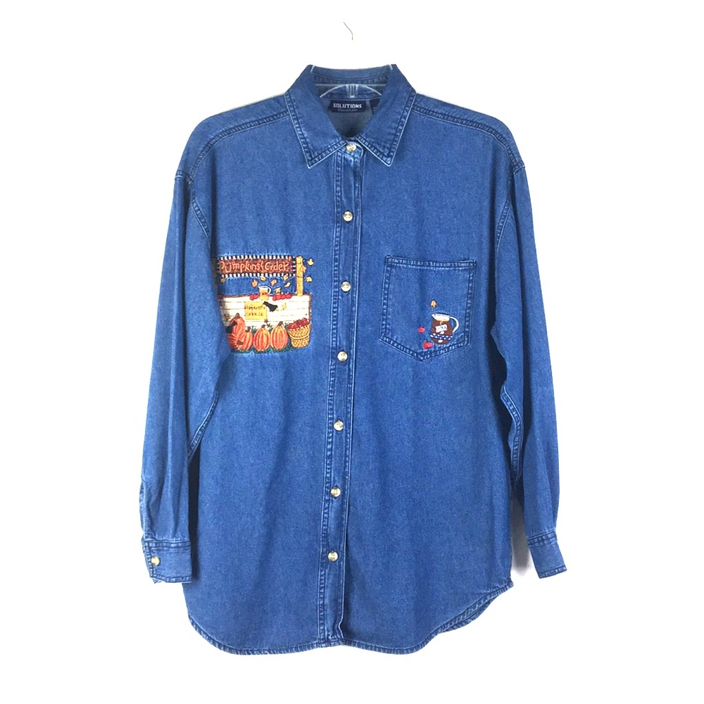Chambray Blue Jean Shirt M Pumpkin & Cider Fall *T